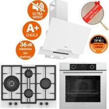 Ferre Fryart&flowart Stil Sessiz Davlumbaz Beyaz Cam Ankastre  Set ( D064-SA + ED076-WFA + XE63CB )