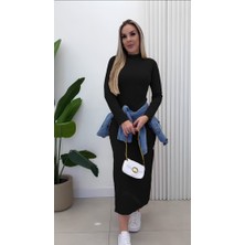 Gülsüm Aydın Kadın Uzun Kollu Balıkçı Yakalı Yanlardan Yırtmaçlı Kaşkorse Maxi Elbise