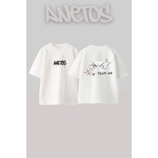 Anetos Demon Slayer 3 Tasarım Sırt Baskılı Pamuk Beyaz Oversize T-Shirt