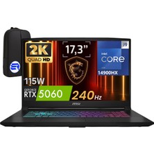 MSI Katana 17 Hx B14WFK-217TREP4 Intel Core I9-14900HX 48GB 2tb SSD RTX5060 115W WIN11 Home 17.3" Qhd 240Hz + Elektropasaj Çanta