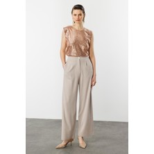 Accort Beli Lastikli Bol Paça Pantolon-Bej