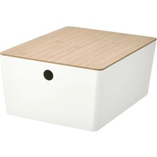IKEA Kuggıs Kapaklı Kutu Beyaz Bambu 26 x 35 x 15 cm