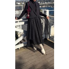 Unique Tül ve Taş Detaylı Etek Siyah