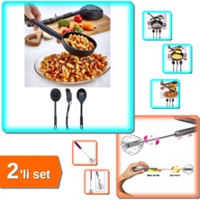 Hereveoyuncak Isıya Dayanıklı 3 In 1 Servis Kepçesi + Bas Çek Mikser Silikon Sap - 2li Set DEF789