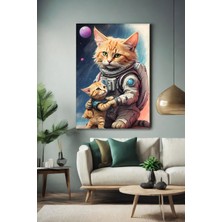 Gülsen Art Astronot Kediler Hd Baskı Dikey Kanvas Tablo - Duvar Tablosu - Canvas Tablo Duvar Dekorasyonu