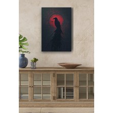 Gülsen Art Kırmızı Halka Önünde Karga Yağlı Boya Görünümlü Hd Dijital Baskı Dikey Kanvas Tablo 22