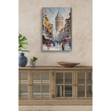 Gülsen Art Kış Mevsiminde Galata Kulesi Yağlı Boya Görünümlü Hd Dijital Baskı Dikey Kanvas Tablo 4242
