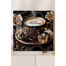 KutuTR 3D Görünümlü Temperli Cam Tablo – Gold Morning Kahve Temalı Uv Baskı 33X33 CM-CTK056
