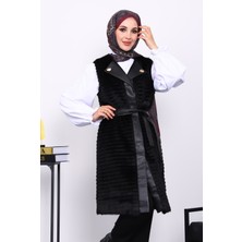 İmaj Butik Siyah Deri Detaylı Kemerli Yelek