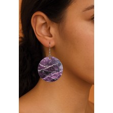 Nurdic Kadın Küpe Desenli Stilist Kancalı 3.5X5CM Yuvarlak Şeffaf Küpe Barn Mermer