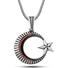 Gumush Gümüş Zirkon Taşlı Ay Yıldız Erkek Kolye