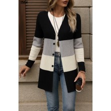 BZ Boutique Uzun Kollu Çok Renkli Düğmeli Büyük Beden Uzun Hırka 175454