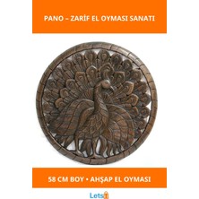 Letsii El Oyması Ahşap Duvara Asmalı Pano 58 cm Ganesha ve Tavuskuşu Desenli