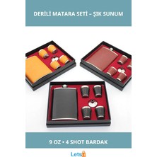 Letsii Paslanmaz Çelik Derili Taşınabilir 4 Shot Bardaklı Matara