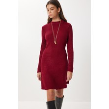 Happiness İstanbul Fitilli Triko Kısa Çan Elbise LCI0055 Bordo