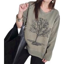 Phuti Yırtık Ağaçlı Sweatshırt