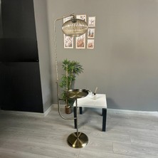 Bamyum Solvia Cam Bal Rengi Eskitme Düz Gövde Tepsili Lambader Modern Oturma Odası
