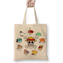 Toyaso One Piece Cats Kediler Karakterler Beyaz Bez Çanta Uzun Saplı Alışveriş Çantası Plaj Çantası