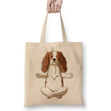 Toyaso Yoga Cavalier King Charles Spaniel Dog Köpek Beyaz Bez Çanta Uzun Saplı Alışveriş Çantası