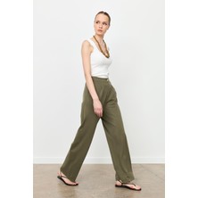 Accort Beli Lastikli Bol Paça Pantolon-Haki