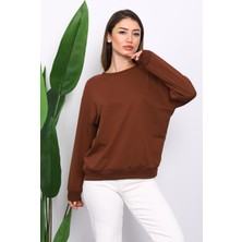 İmaj Butik Kahverengi Bisiklet Yaka İki İplik Sweatshirt