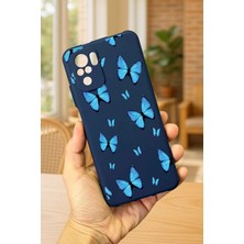 Vip Case Redmi Note 10 ve 10S Uyumlu Mavi Kelebek Desenli Silikon Darbe Emici Klasik Korumalı Rubber Kılıf