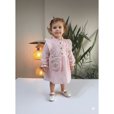 Şimo Butik Bayramlık Uzun Kollu Dantel Detaylı Otantik Müslin Çantalı Kız Çocuk Elbisesi