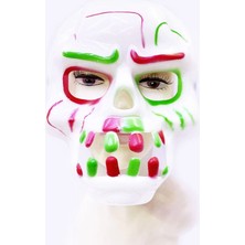 Marsilyan Beyaz Üzeri Rengarenk Korku Dişli Kafatası Maskesi 30x22 cm (K95)