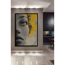 Teona Ahşap Çerçeve Görünümlü Altın Bakışlı Kadın Dekoratif Ahşap Mdf Ev Duvar Tablo Dikdörtgen Ev Duvar Tablo