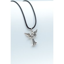 IDR Minimal Kanatlı Melek Gümüş Kaplama Deri İp Kolye