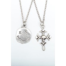IDR 2'li Nirvana Smile - Kuru Kafa Haç Gümüş Kaplama Kolye Seti