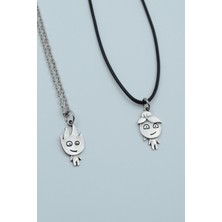 IDR Ateş Ve Su Gümüş Renk Çift Sevgili Best Deri ve Gümüş Kaplama Düz Zincir Kolye