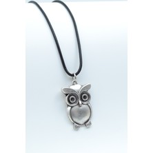 IDR Baykuş Gümüş Kaplama Deri İp Kolye