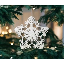 My Balli Store Yılbaşı Süsü Simli Dantel Desenli Yıldız Beyaz 15 cm