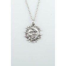 IDR Güneş ve Ay Gümüş Kaplama Düz Zincir Kolye