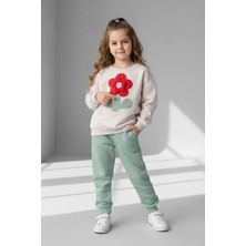 Miniğimin Cicileri Dokulu Papatya Desenli Kız Çocuk Kışlık takım - Yeşil