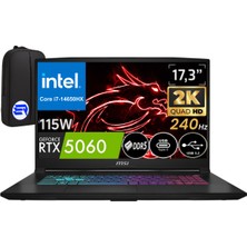 MSI Katana 17 Hx B14WFK-248XTREP4 I7-14650HX 16GB 512GB SSD RTX5060 115WATT 17.3'' 2k Qhd 240Hz WIN11 Pro + Elektropasaj Çanta