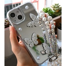 Go Aksesuar Iphone 15 - 14 - 13 Uyumlu Aynalı Charm Kelebek Model Silikon Kılıf