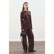 Manuka Beli Bağlama Tasarımlı Bluz Acı Kahve