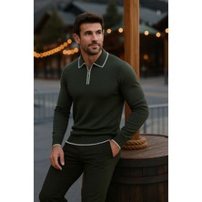 Comstar Erkek Günlük Uzun Kollu Haki Polo Yaka Kazak