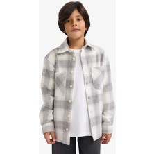 DeFacto Erkek Çocuk Oversize Geniş Kalıp Polo Yaka Ekose Desenli Flanel Uzun Kollu Gömlek G3297A825WN