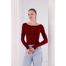 Qscob Buzzy Kumaş Uzun Kollu Kayık Yaka Bluz