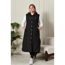 FERACE Kadın Büyük Beden Düğmeli Kapitone Yelek