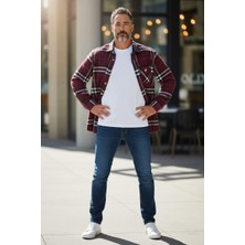 Eren Style Kışlık Pamuklu Bordo Uzun Kollu Cepli Erkek Oduncu Gömlek (Slim Fit)