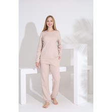 Etoile %100 Pamuk Petek Örgü Kumaş Uzun Kol Manşetli Cepli Kadın Pijama Takımı 98520