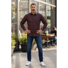 Eren Style Klasik %100 Cotton Uzun Kollu Terletmeyen Kışlık Flanel Kumaş 2 Renkli Çizgili Gömlek (Regular Kalıp)