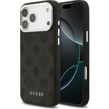 iPhone 17 Pro Max Kılıf Guess Lisanslı M-Safeli Sıcak Baskılı Klasik Yazı Logolu Pu Deri Peony Siyah