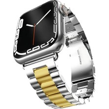 FirstModel Apple Watch Paslanmaz Çelik Kordon (42mm / 44mm / 45mm / 49mm /SE/ Ultra Uyumlu) Gümüş Altın