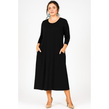Curvy Trend Büyük Beden Geniş Kesim Uzun Kol Viskon Elbise
