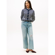 Tommy Hilfiger Yuvarlak Yaka Standart Çizgili Lacivert Kazak Kadın WW0WW408460X4